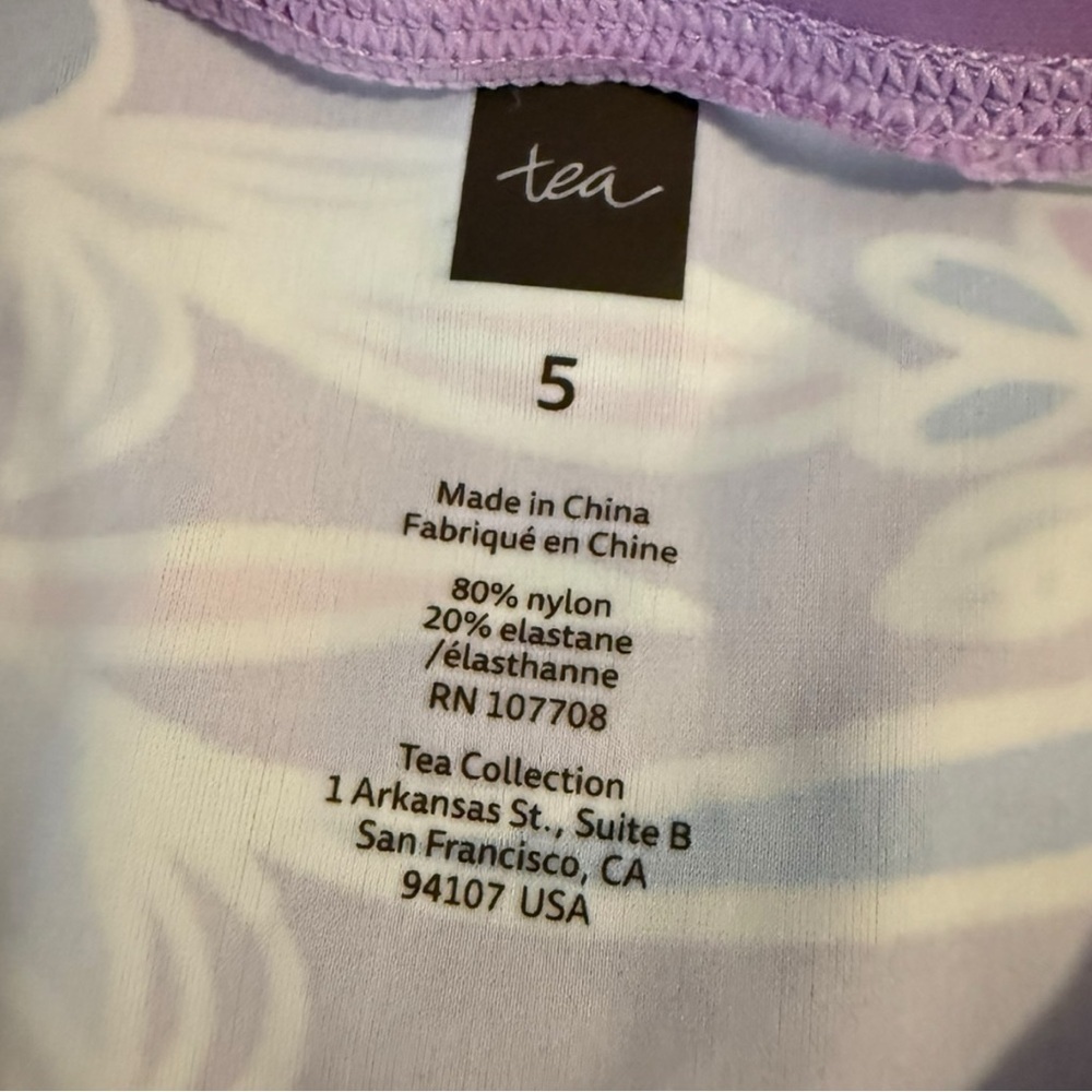 Tea Collection Girls Rash Guard Top Floral Long Sleeve Purple Pink Navy Size 5 - Picture 6 of 7